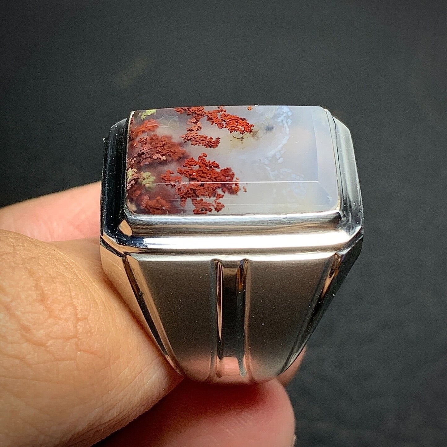 Scenic Moss Agate Rings 19x15x7mm 9.5 USA/Canada