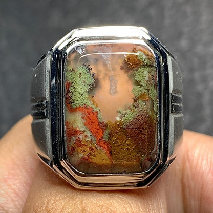 Scenic Moss Agate Ring 15x11x6.5mm, 8.75 USA/Canada 66 ct