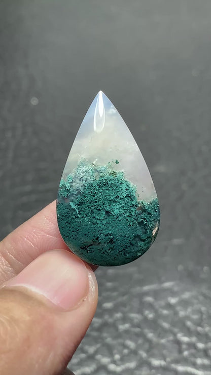 Bluish Green Moss Agate Cabochon 31x18x5.5mm High Quality 20.5 ct