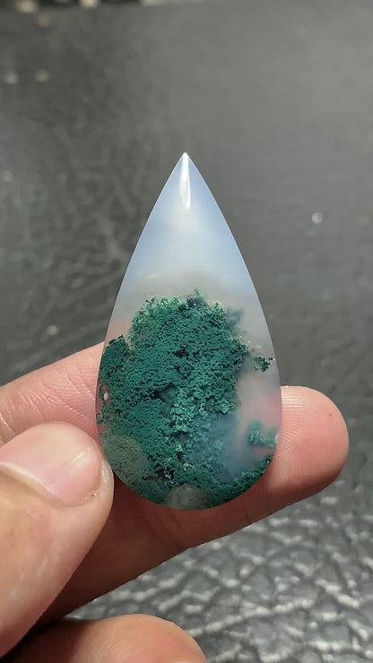Bluish Green Moss Agate Cabochon 41.5x21x5.5mm High Quality 31.5 ct
