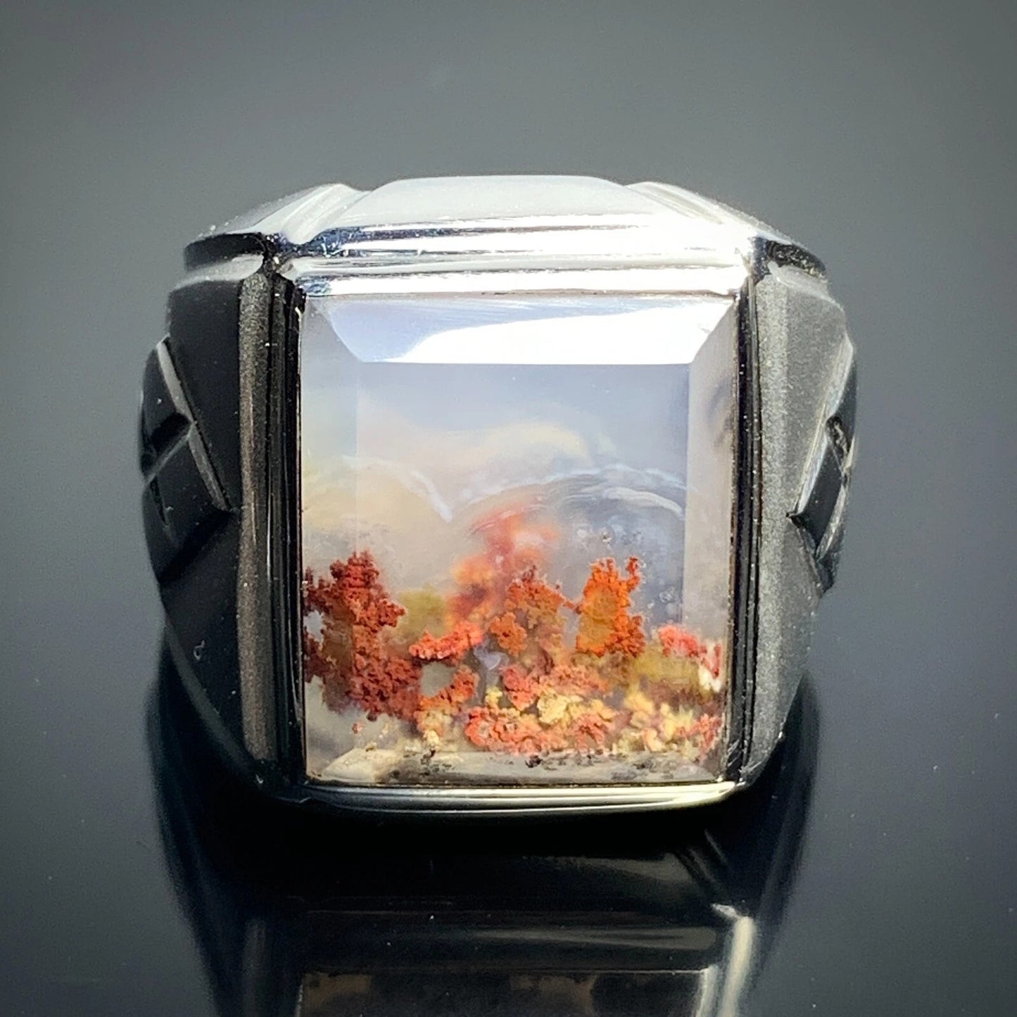 Scenic Moss Agate Ring 17x14x7mm 8.75 USA/Canada 74 ct