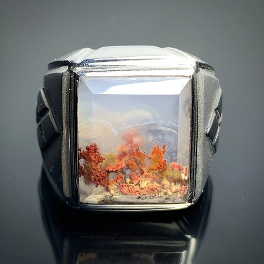 Scenic Moss Agate Ring 17x14x7mm 8.75 USA/Canada 74 ct