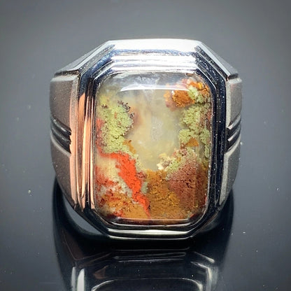 Scenic Moss Agate Ring 15x11x6.5mm, 8.75 USA/Canada 66 ct